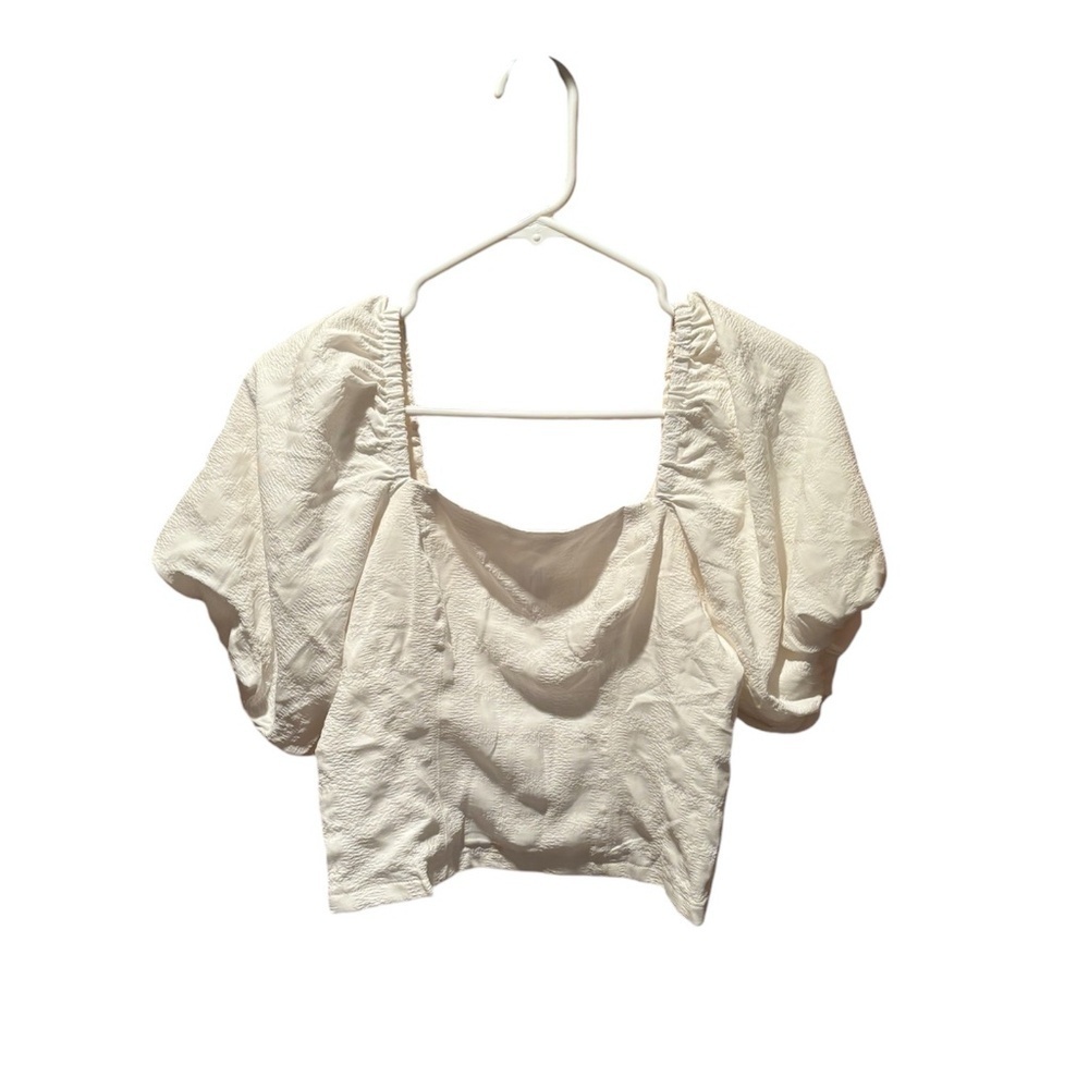 Melrose & Market Puff Sleeve Crop Top in Ivory Cloud XS NWT